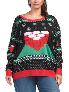 NWT Tipsy Elves Cheer Pong Game Christmas Sweater Size XXL Game Balls Included